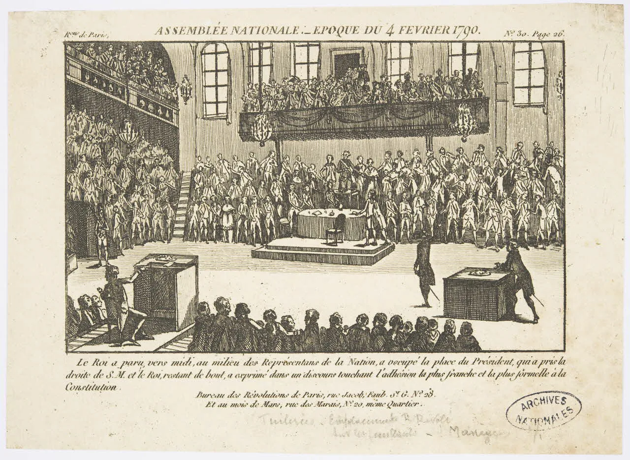 Gravure : Assemblée nationale, époque du 4 février 1790 [Tuileries]